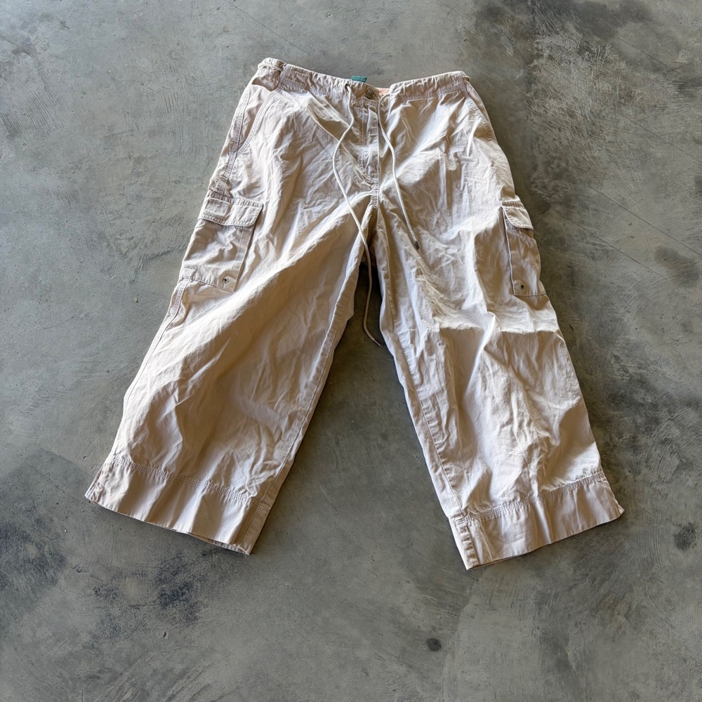 Lauren Ralph Lauren Tan Khaki Cotton Cargo Pants Cropped Wide Leg Size 10